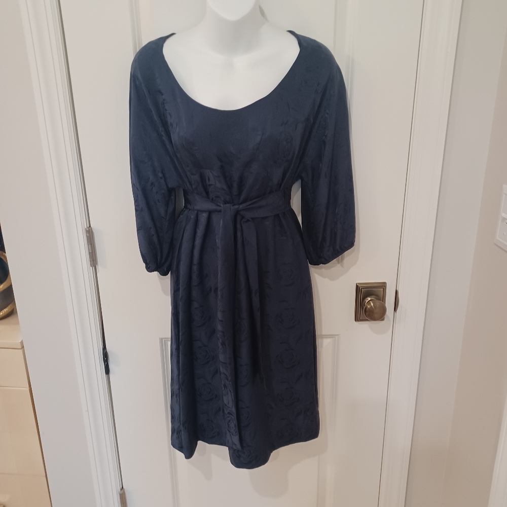 Vince Navy Silk Belted Dress